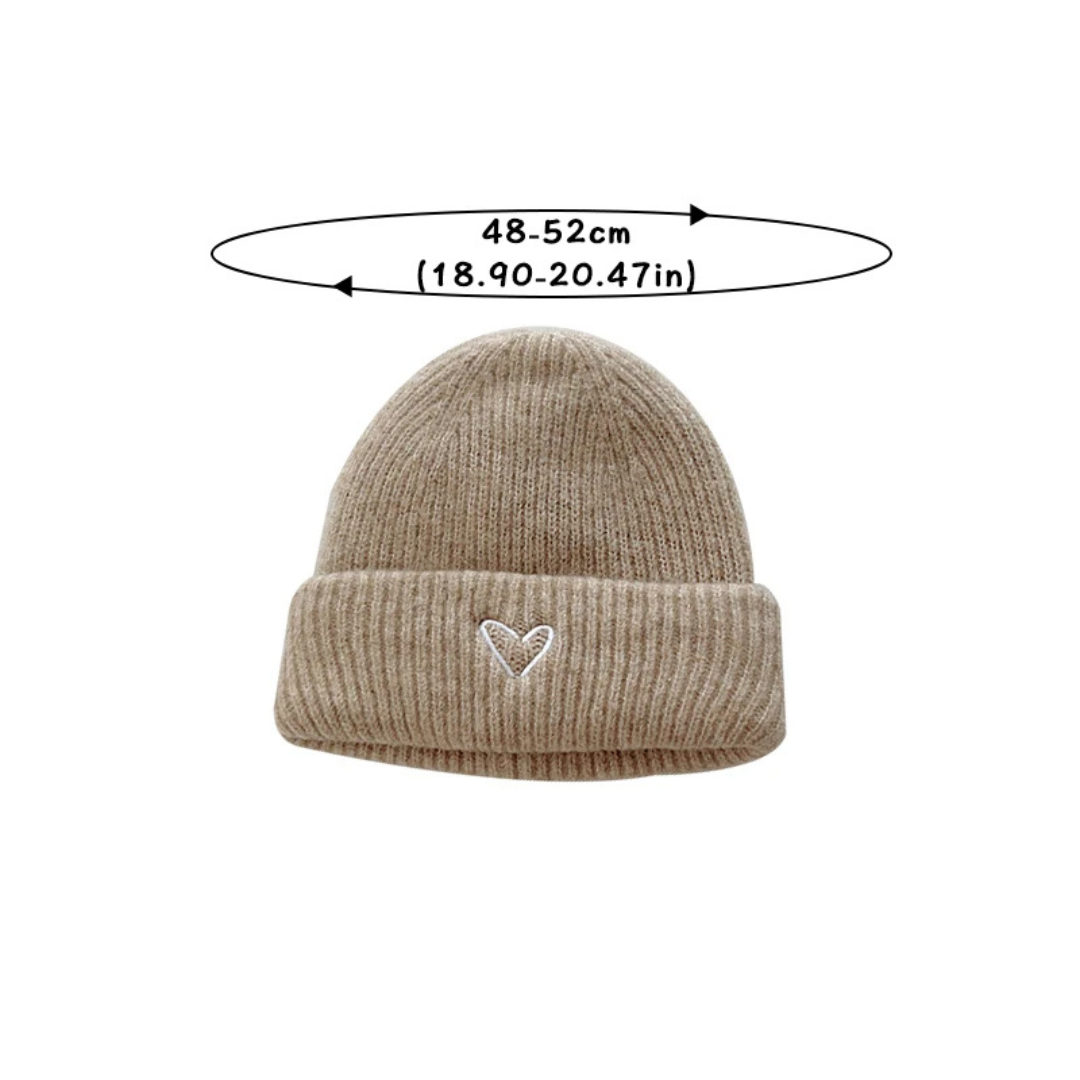 knitted hat with heart motif